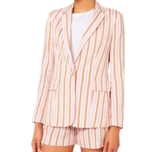 FRAME  Denim Women's Pink White Candy Pin Striped
Blazer And Short Set. Size 0 - Picture 1 of 14